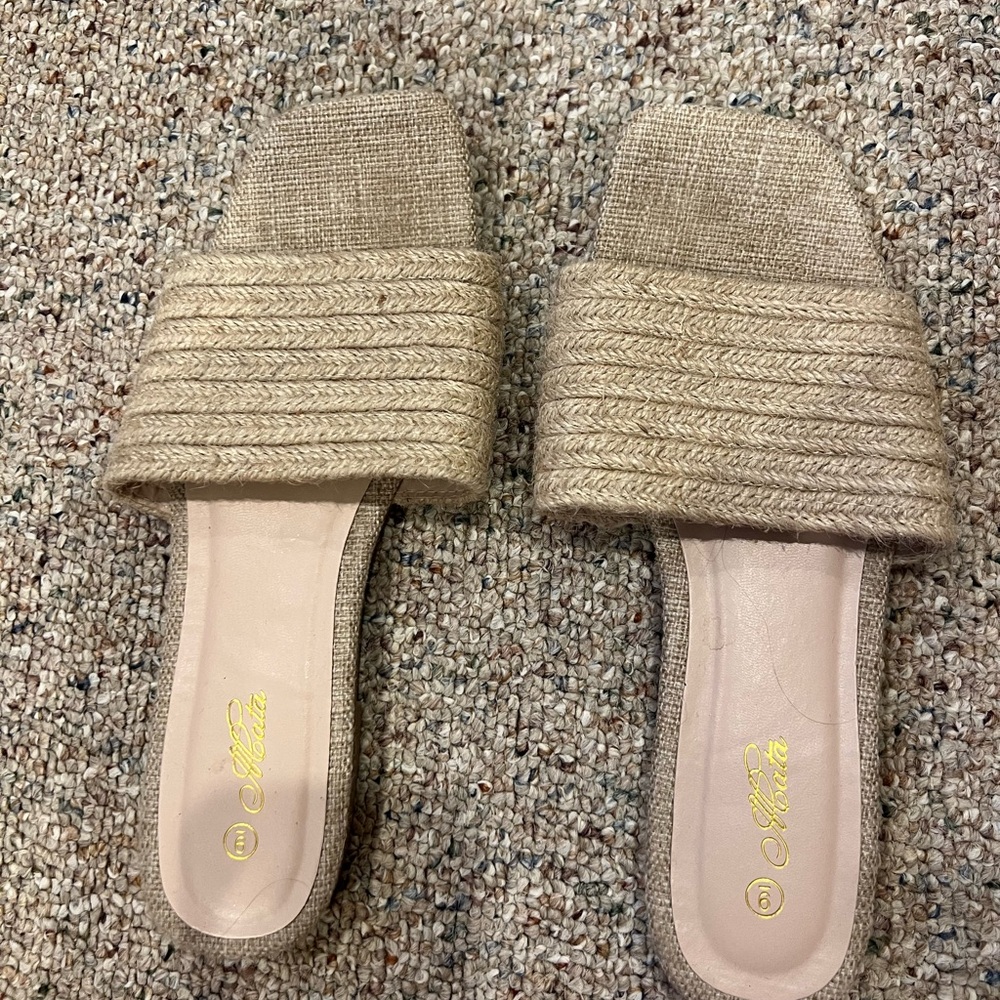 Women's Natural Burlap Slide Sandals